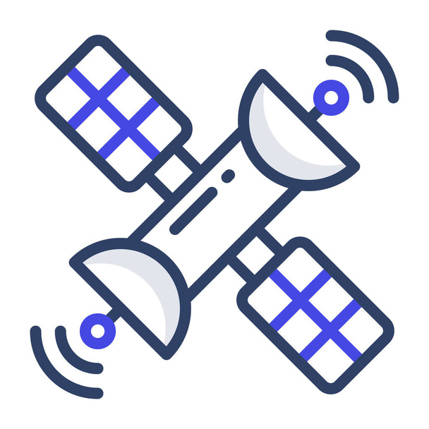 Icona artificiale del satellite o del volo spaziale in stile piatto - Vettoriali, immagini