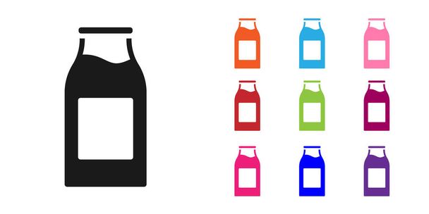 Černá Uzavřená skleněná láhev s ikonou mléka izolované na bílém pozadí. Nastavit barevné ikony. Vektorová ilustrace. - Vektor, obrázek