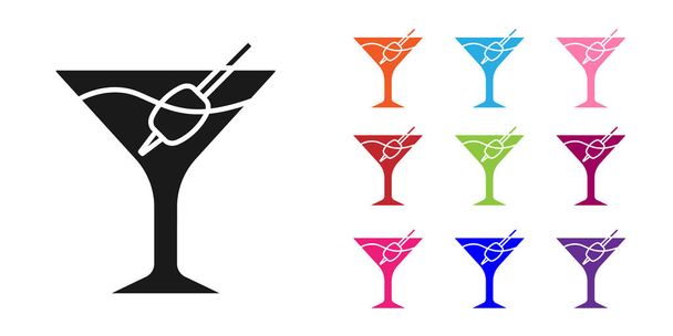 Black Martini glass icon isolated on white background. Cocktail icon. Wine glass icon. Set icons colorful. Vector. - Vector, Image