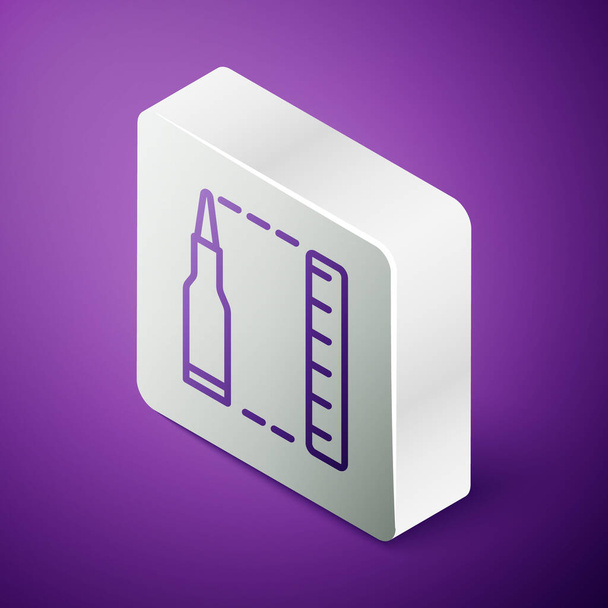 Isometric line Bullet icon isolated on purple background. Silver square button. Vector. - Vector, Image