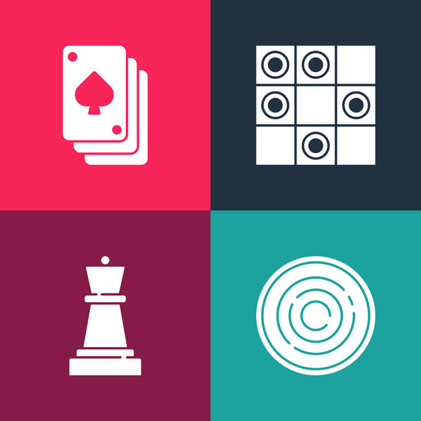 Ορισμός pop art Checker μάρκες παιχνίδι, σκάκι, Διοικητικό Συμβούλιο των πούλια και εικονίδιο Παίζοντας χαρτιά. Διάνυσμα. - Διάνυσμα, εικόνα