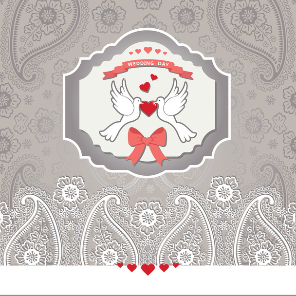 Cute design template.Paisley border lace and cartoon pigeons - Φωτογραφία, εικόνα