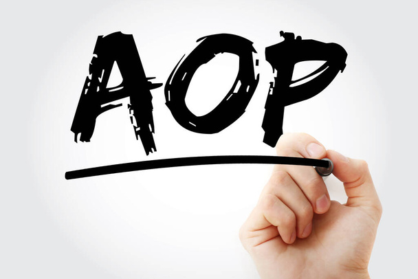 AOP - acrónimo anual del Plan Operativo con marcador, antecedentes del concepto de negocio - Foto, imagen