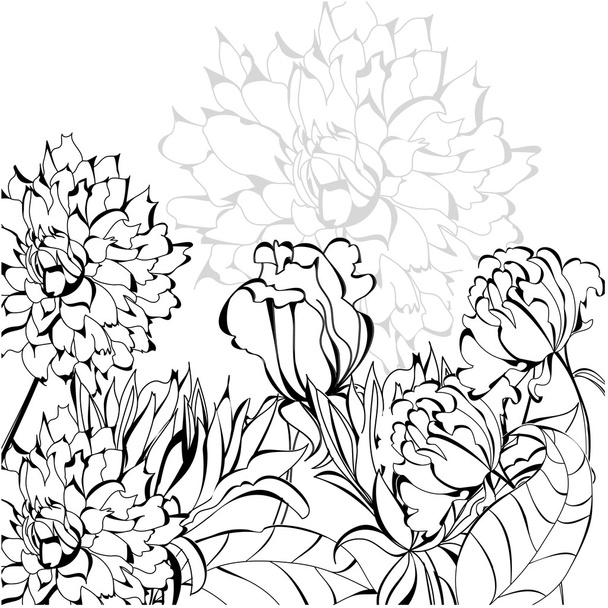 Sketch with flowers - Vector, Image