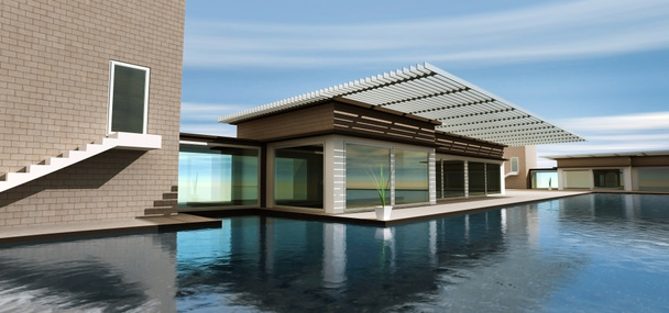 3D vykreslování moderních domů s bazénem - Fotografie, Obrázek