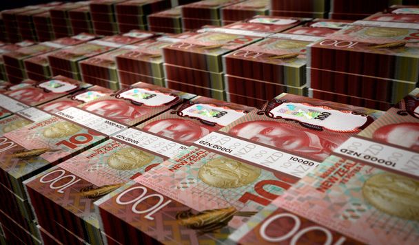 Új-zélandi dollár csomag 3d illusztráció. 100 NZD-s bankjegyköteg. A finanszírozás, a készpénz, a gazdasági válság, az üzleti siker, a recesszió, a bank és az adó fogalma. - Fotó, kép