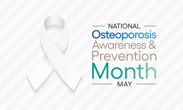 Εθνικός μήνας ευαισθητοποίησης και πρόληψης της οστεοπόρωσης που παρατηρείται κάθε χρόνο το Μάιο. προκαλεί στα οστά να γίνουν αδύναμα και εύθραυστα ότι η πτώση ή ο βήχας μπορεί να προκαλέσει κάταγμα. Εικονογράφηση διανύσματος. - Διάνυσμα, εικόνα