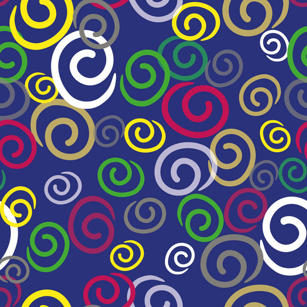 Vector colorful spirals on blue background pattern - Vektor, obrázek