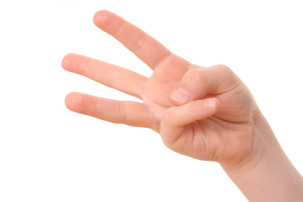 χέρι καταμέτρησης - τρία δάχτυλα του χεριού του παιδιού που απομονώνονται σε λευκό - Φωτογραφία, εικόνα