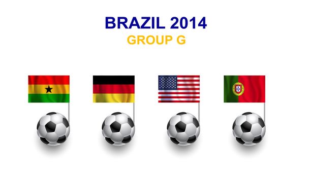 Fußball-Weltmeisterschaft Brasilien 2014 Gruppe G Fußballbälle mit Länderflagge - Vektor, Bild