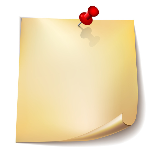 Opmerking papier met rode pin - Vector, afbeelding