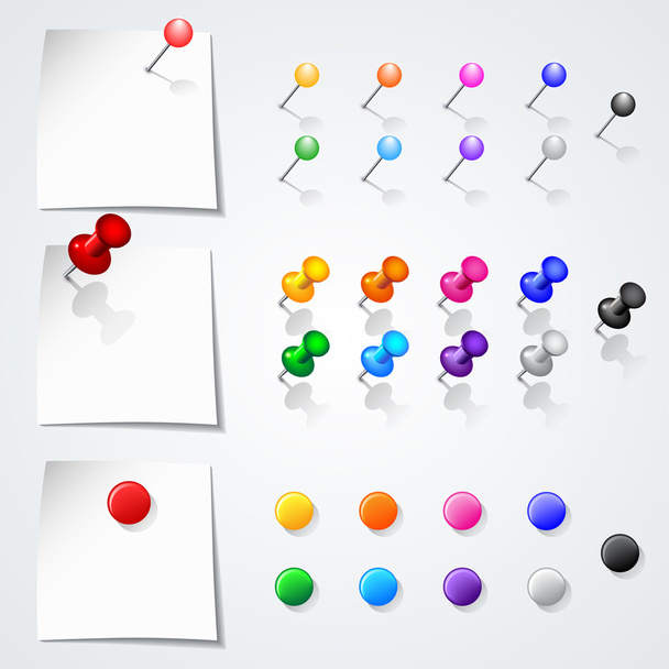 Set of push pins in different colors. - Vector, imagen