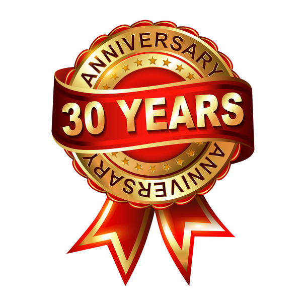 30 years anniversary  label with ribbon. - Vector, Image