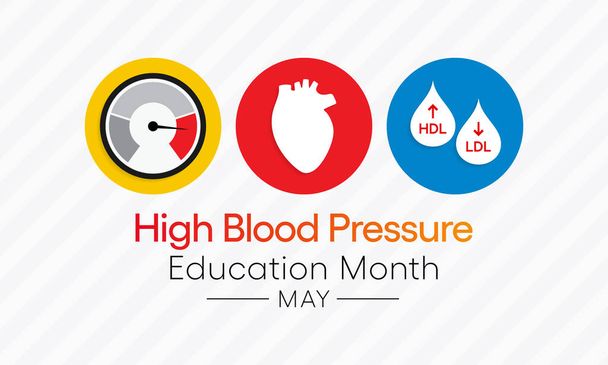 National High Blood Pressure (HBP) mese di istruzione viene osservato ogni anno nel mese di maggio. è anche chiamata ipertensione. illustrazione vettoriale. - Vettoriali, immagini