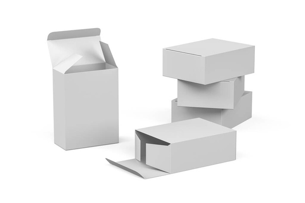 Tekturowe pudełka makieta izolowana na białym tle - renderowanie 3d - Zdjęcie, obraz