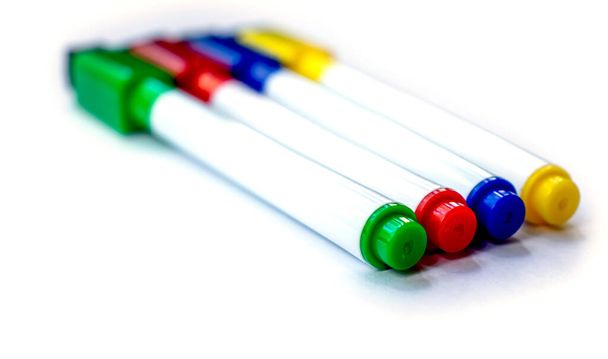 Multicolored markers for notes for study or work isolated items on white background back to school. - Photo, Image