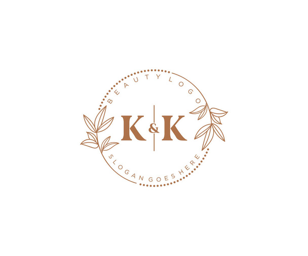 KK levelek Gyönyörű virágos női szerkeszthető premade monolin logó alkalmas spa szalon bőr haj szépség butik és kozmetikai cég. - Vektor, kép