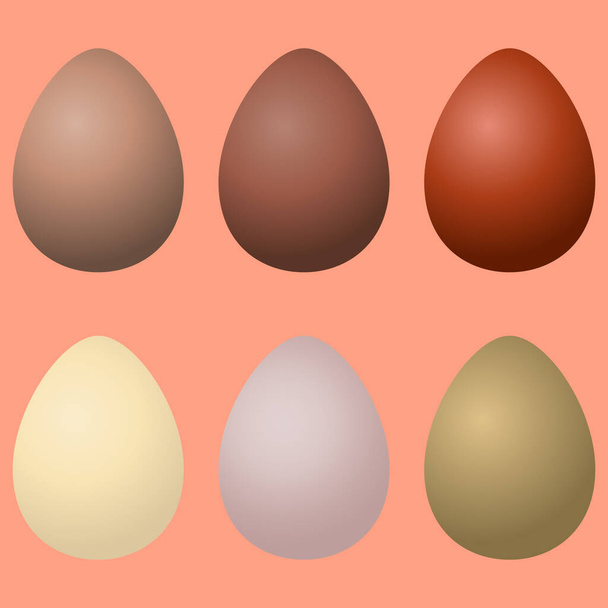Set of chocolate and natural color eggs. Illustration in beige brown colors for design of Happy Easter cards, decor, textiles, fabrics, packaging, wrapping paper, banners, templates - Photo, image