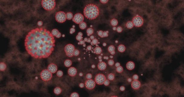 Coronavirus sejtek COVID-19 Fertőző betegség. Gyors terjedése betegség. Magas koncentrációjú koronavírus. 3D renderelés 3D illusztráció - Fotó, kép