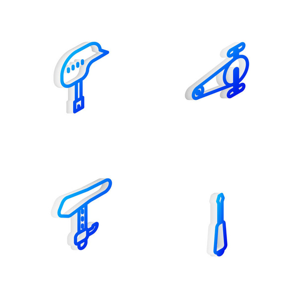 Set Isometric line Bicycle chain with gear, helmet, seat and Screwdriver icon. Vector - Vector, Image