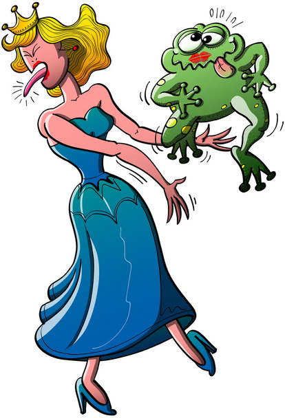 mooie prinses kuste een lelijke toad - Vector, afbeelding