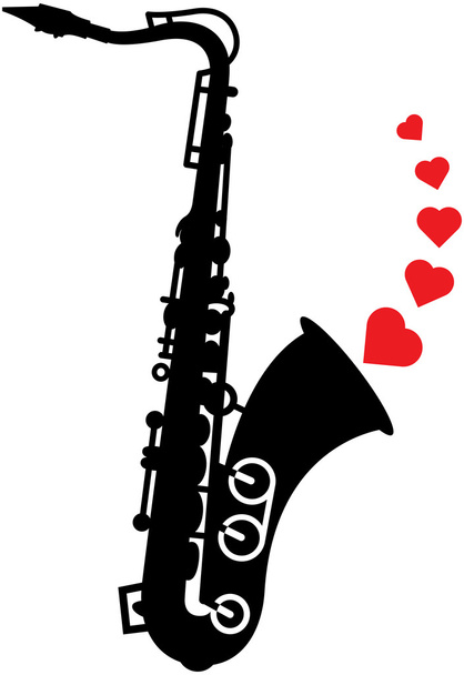 саксофон з сердечками
 - Вектор, зображення