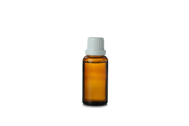 Eucalyptus essential oil in brown bottle isolated on white background - Photo, Image