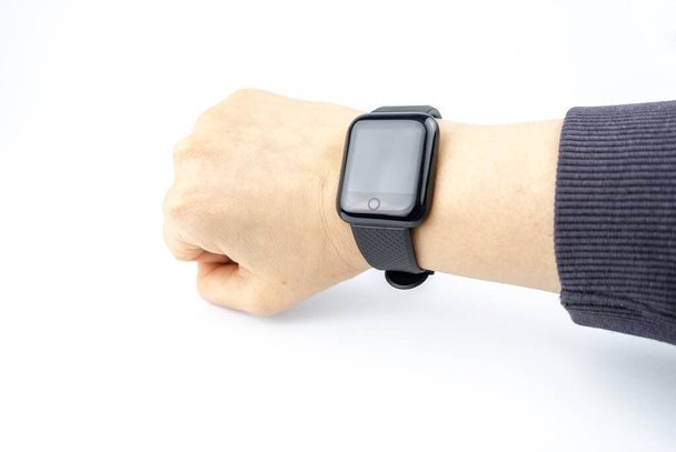 new smart fitness bracelet with blank black screen on a hand - Photo, Image