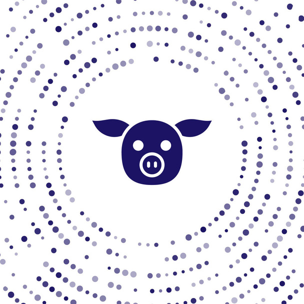 白い背景に青い豚のアイコンが隔離されています。動物のシンボル。抽象円のランダムなドット。ベクトル. - ベクター画像