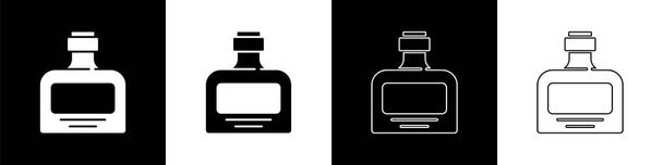 Set Whiskey bottle icon isolated on black and white background.  Vector. - Vector, Image