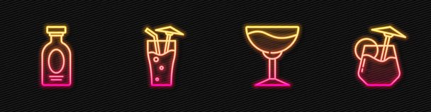 Set line Wine glass, Alcohol drink Rum, Cocktail and . Glowing neon icon. Vector. - Vector, Image