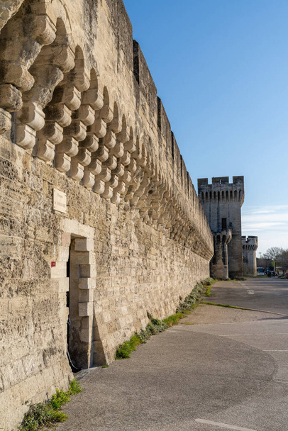 アヴィニョンの旧市街の歴史的城壁の眺め - 写真・画像