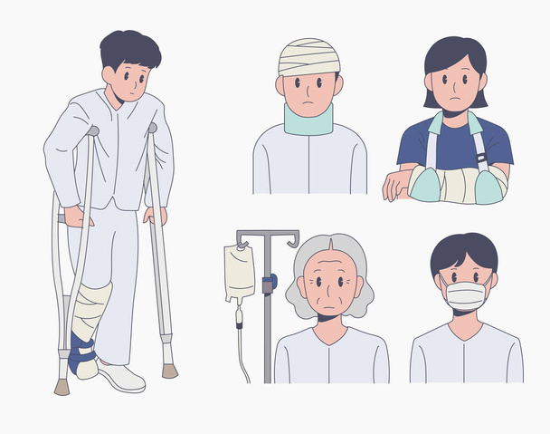 A variety of patient characters. hand drawn style vector design illustrations. - Vetor, Imagem