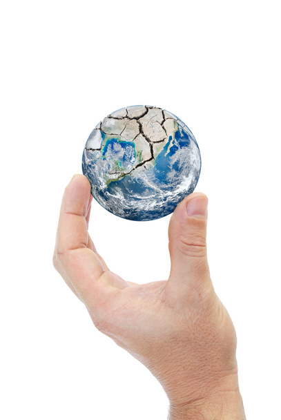 Hand holding planet earth isolated on white background - Photo, Image
