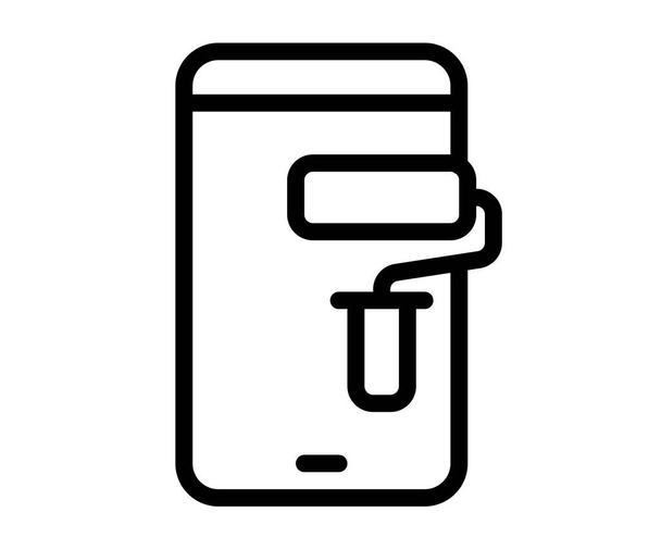 App Design Smartphone einzelne isolierte Symbol mit Umriss Stil schwarz-weiß Vektorillustration - Vektor, Bild