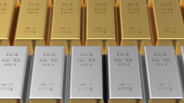 3D animation of the movement of two rows of gold and silver bars close-up. - Footage, Video