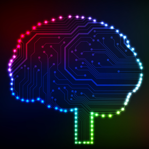 Circuit board computer style brain vector technology background. EPS10 illustration with abstract circuit brain - Vector, Image
