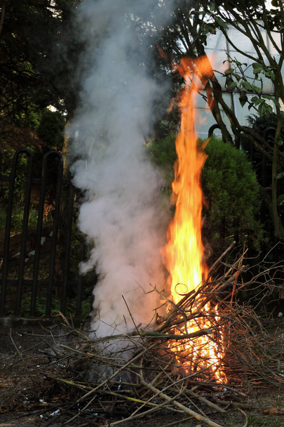 Oheň a kouř v zahradě - Fotografie, Obrázek