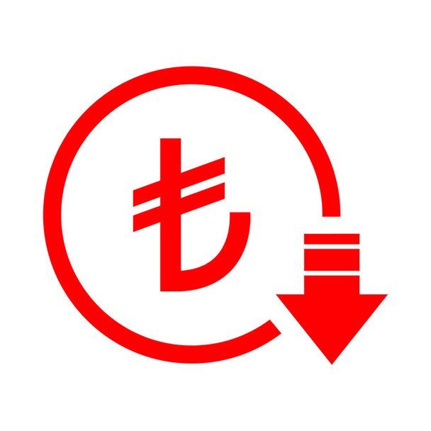 Turkish lira reduction symbol, cost decrease icon. Reduce debt bussiness sign vector illustration . - Vector, Image