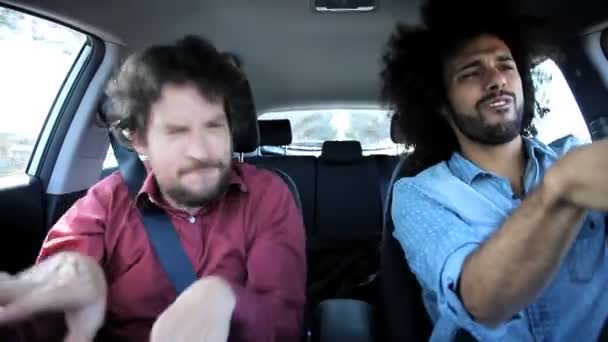 zwei Freunde singen und tanzen im Auto - Filmmaterial, Video