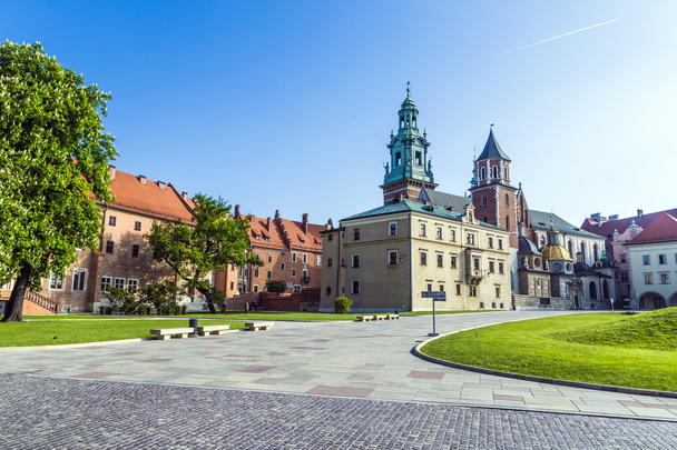 Hrad Wawel slunečný den, modré nebe a bílé mraky - Fotografie, Obrázek