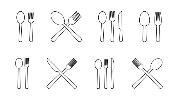 spoon and fork icon set. spoon, fork and knife icon vector. restaurant icon - Vector, Image