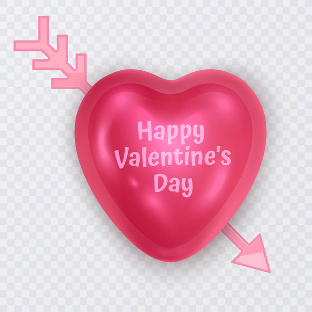 Herz mit Pfeil-Symbol isoliert auf weißem Hintergrund, rosa Herz durchbohrt durch Pfeilkarte vom Valentinstag oder Hochzeitstag - Vektor, Bild