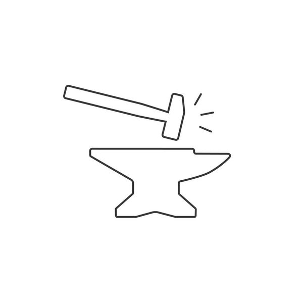 Yunque con icono de línea de martillo. Ilustración vectorial - Vector, Imagen