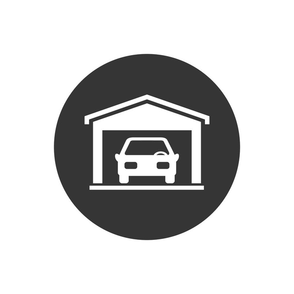 Ikona garażu samochodowego na białym tle w płaskim - Wektor, obraz