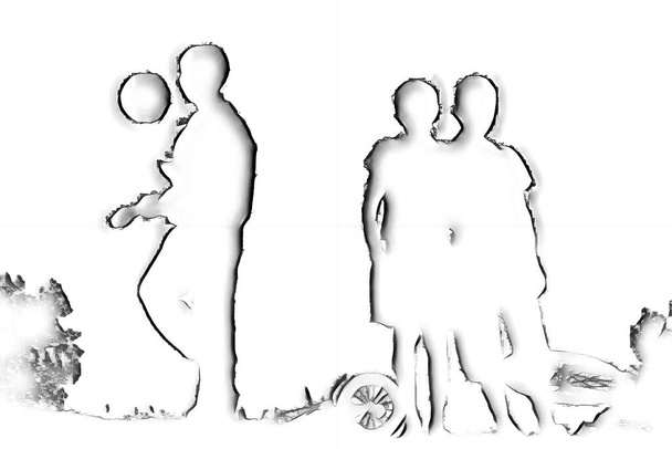 silhouet jongens spelen met een voetbal - Foto, afbeelding