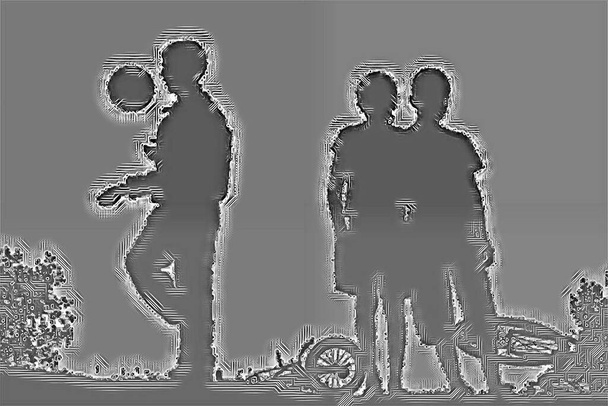 silhouet jongens spelen met een voetbal - Foto, afbeelding