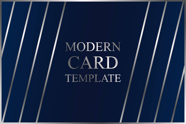 Plantilla de tarjeta de lujo geométrica moderna para negocios o presentación o saludo con líneas de plata sobre un fondo azul marino. - Vector, Imagen