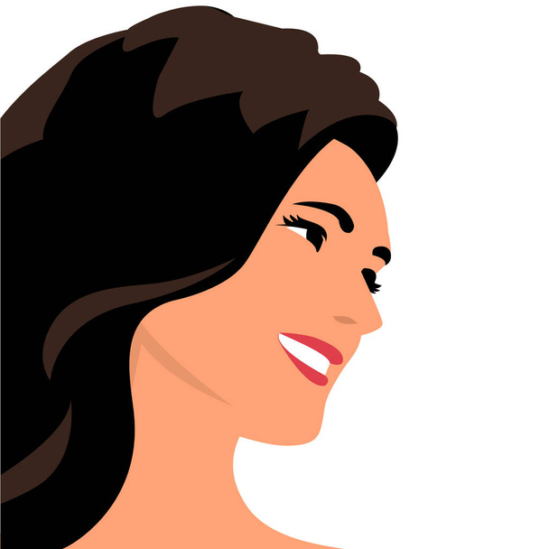 Portrait of a beautiful young woman with a happy smile. Vector isolated illustration of female face - Vector, afbeelding