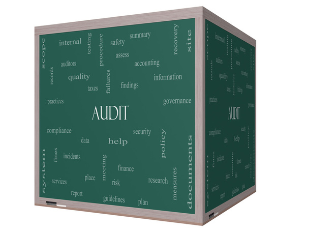 Audit Word Cloud Concept on a 3D cube Blackboard - Photo, Image